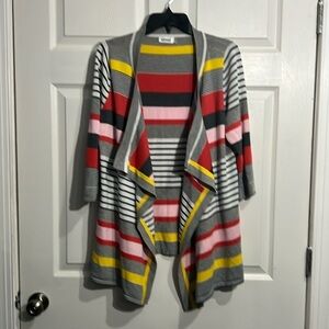 Myobe women’s XL multicolored, striped waterfall cardigan.